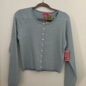 Coco & Shay Light Blue Striped Button-Front Cardigan